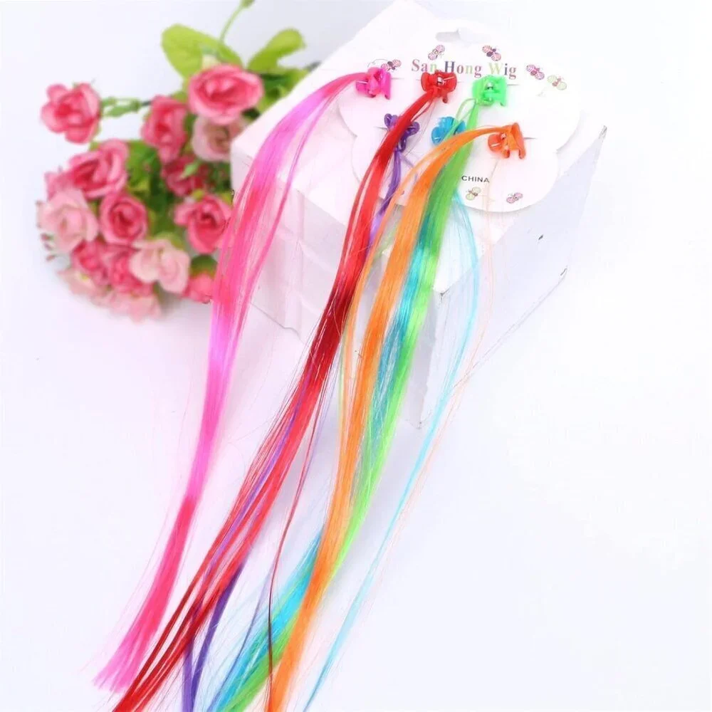 48 Pack Hair Accessories for Girls, Colored Hair Extensions for Kids Nylon Rainb